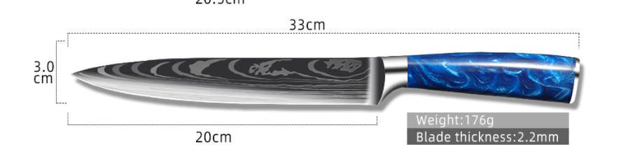 8-дюймовый нож шеф-повара с ручкой из синей смолы