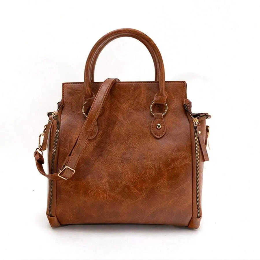 Ladies Vintage Tote Bag - Large Capacity Handbag With Multiple Pockets, Detachable Shoulder Strap And Wristlet, Snap Closure, Fashion Accessory ,Vintage Design, Glossy Finish, Perfect Valentine — view 6