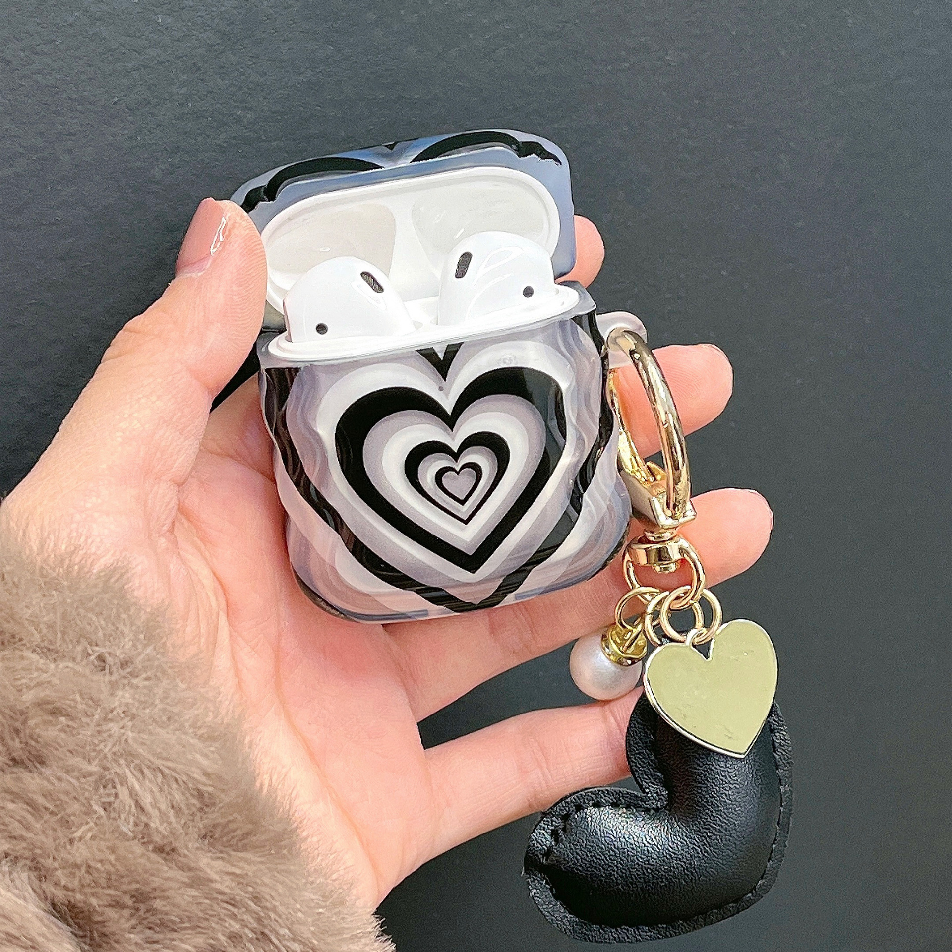 Black Stacked Heart Earphone Case - Image 3