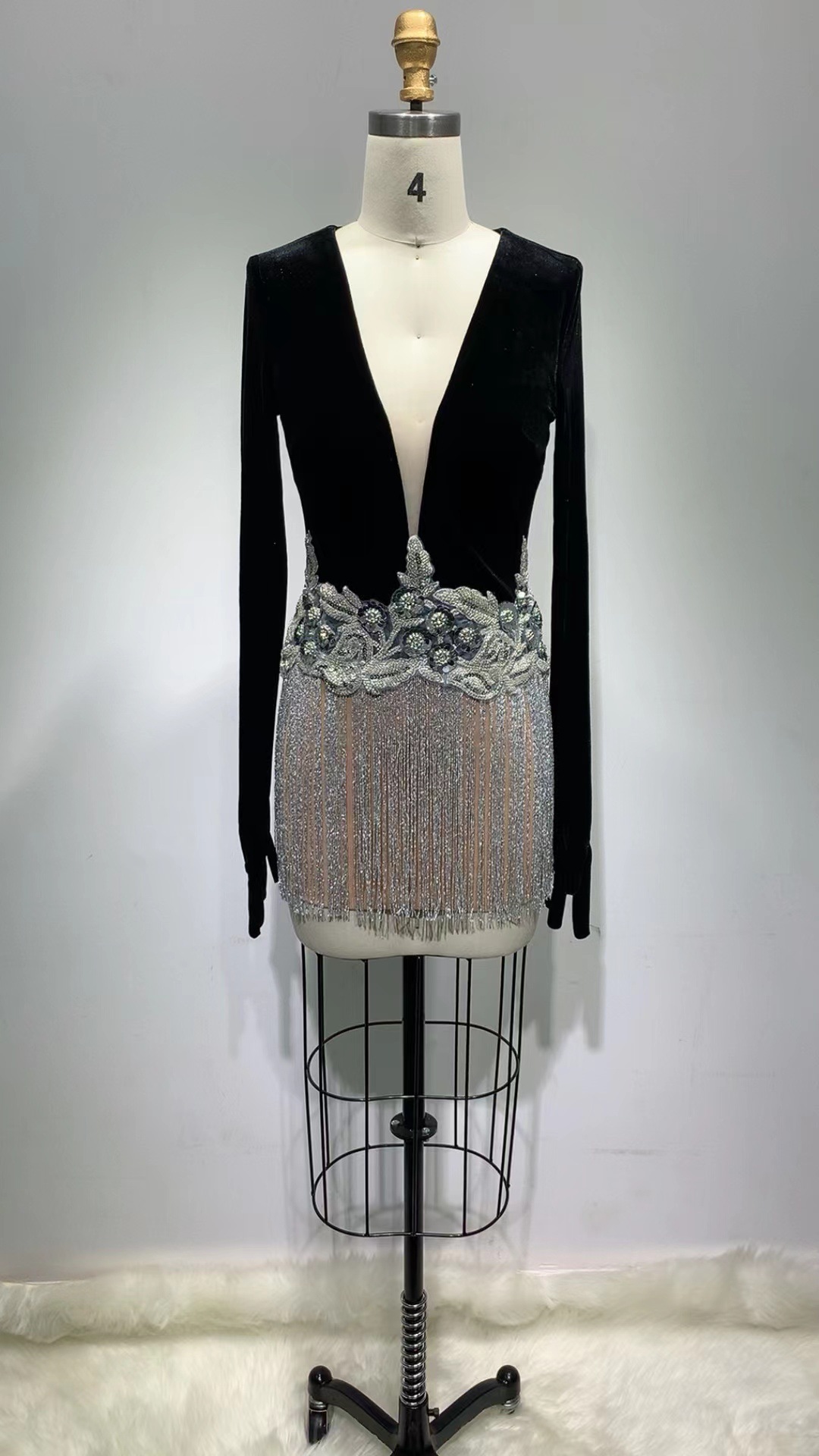 Title 6, Beaded Sequin Fringed Sleeveless Glove Dress, p...