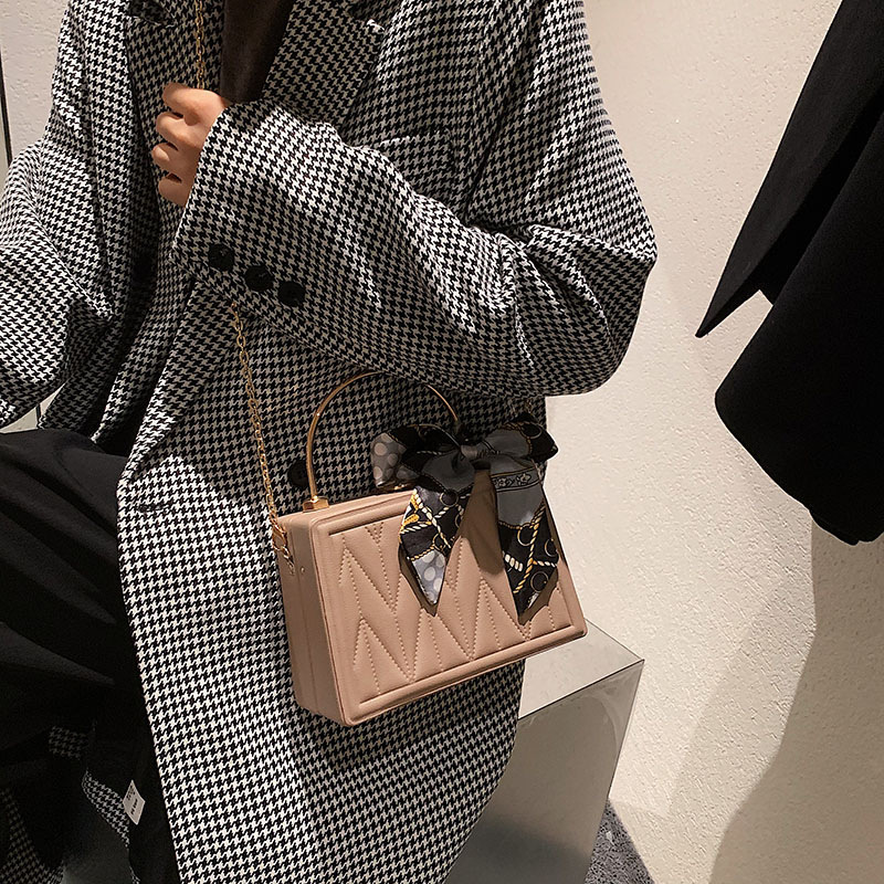 Female Silk Scarf Fold Small Square Texture Foreign Style Chain Portable Box Bag