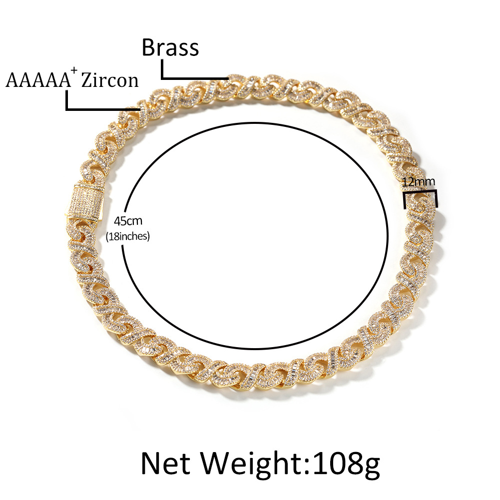 عقد هيب هوب عصري من النحاس مزين بزركون 12 مم بالكامل مفلطح
