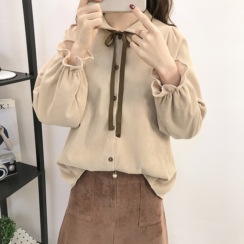 Title 2, Corduroy Lace-up Long-sleeved Shirt