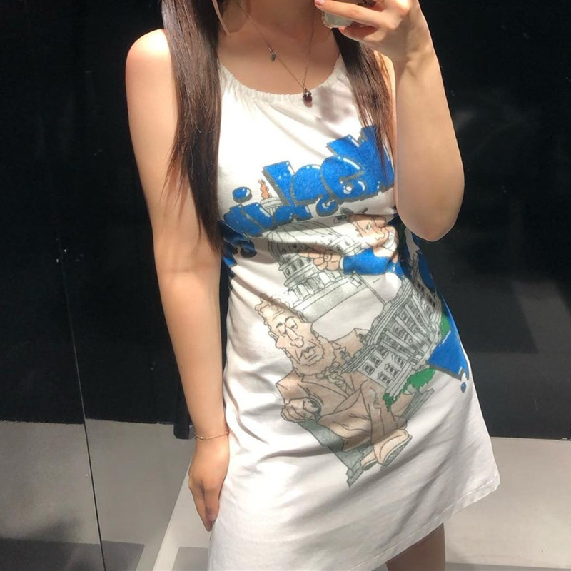Comic Graffiti Printing Halter Spaghetti Straps Dress Summer Slimming Hot Girl Skirt