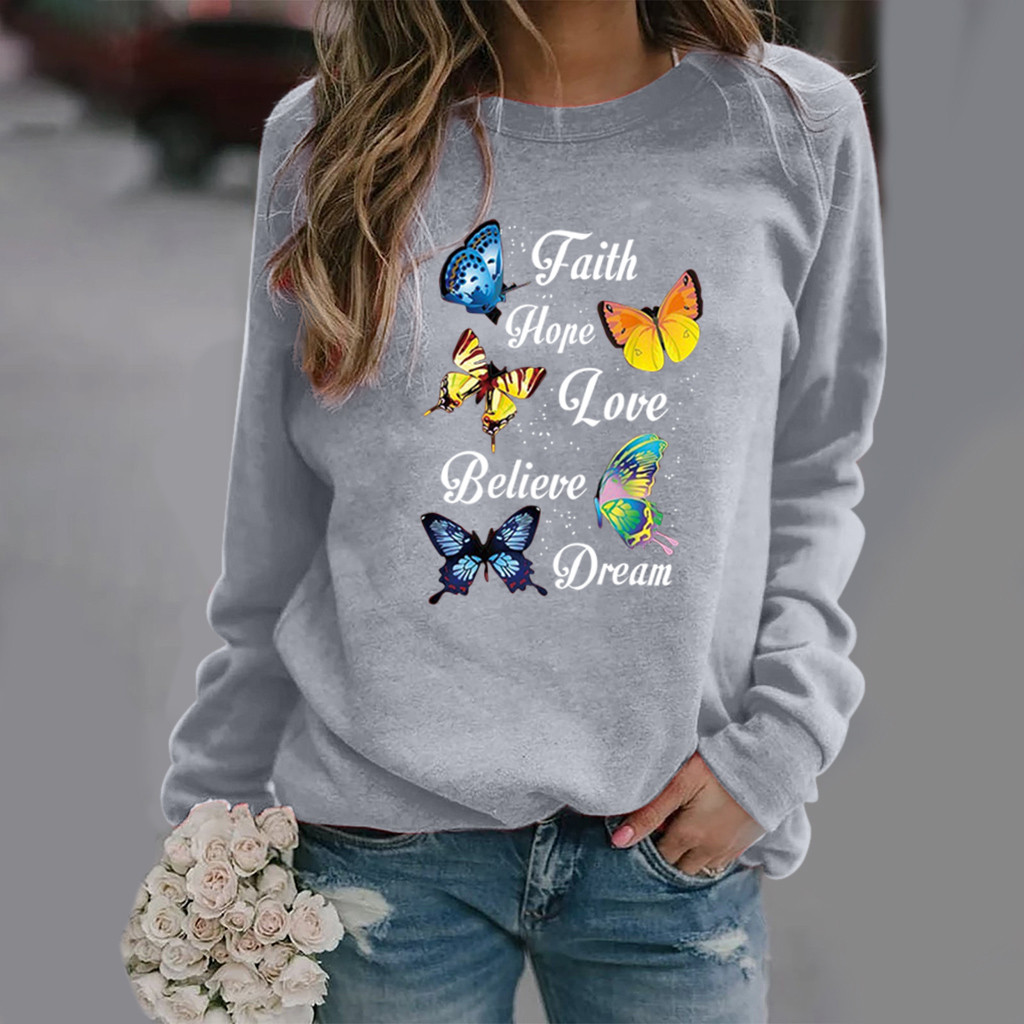 Title 4, Butterfly Print Long-sleeved Round Neck Sweatshirt