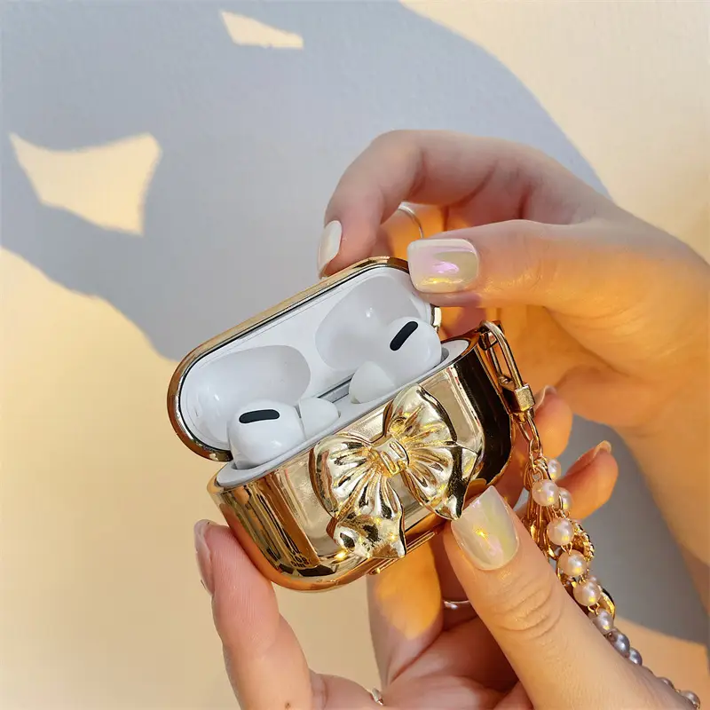 Electroplating Bow Oblique Cross-chain Bluetooth Wireless Earphone Case