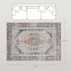 5x7 Area Rug, Vintage Machine Washable Rug, Non-Slip Floor Carpet For Living Room, Bedroom, Dining Room, Brown And Blue - Brown And Blue - View 1