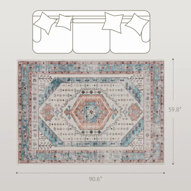 5x7 Area Rug, Vintage Machine Washable Rug, Non Slip Floor Carpet For Living Room, Bedroom, Dining Room, Brown And Blue Brown And Blue - Shop at LoveMi