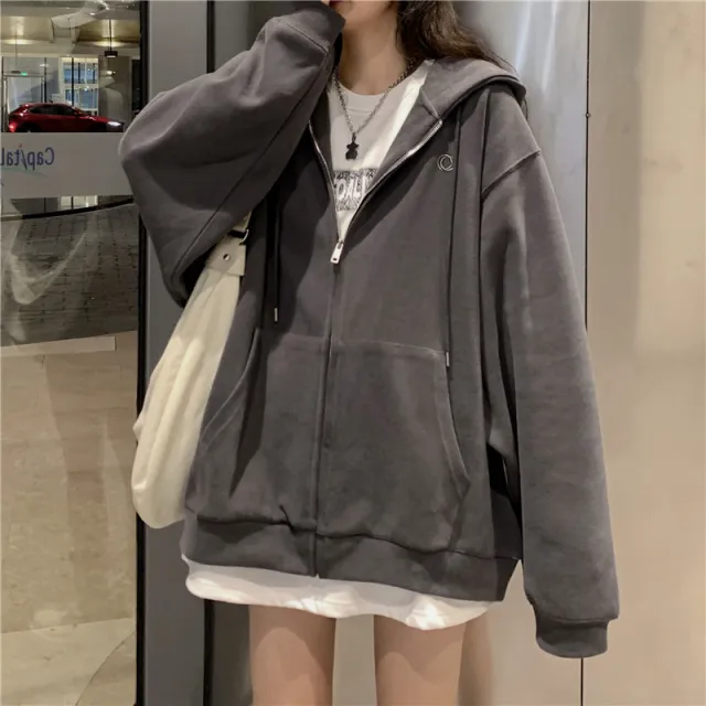 Hoodie Coat Autumn Design Sense Niche Loose Slimming Casual Petite Top Dark Grey - Shop at LoveMi