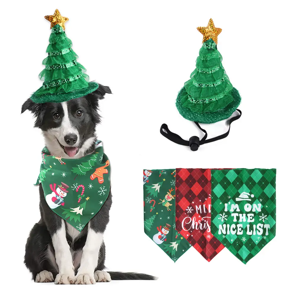 New Pet Christmas Suit, Hat And Triangle