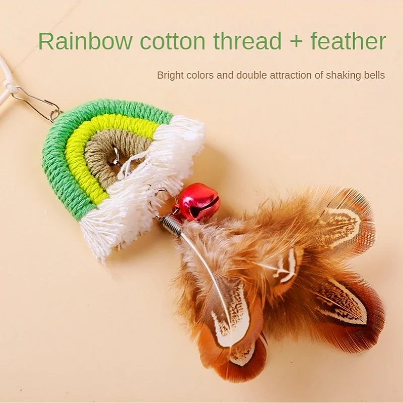 Feather Cat Rope Hang The Door From Hi Rainbow Swing Elastic Sticky Buckle Cat-teasing Stick Clamp The Door Hanging Cat Fun