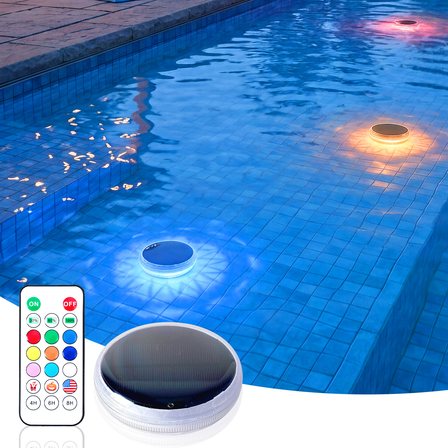 Solar Floating Pool Light, Solar Powered Pool Light That Float With Remote Control, 12 Lighting, 3 Timing Mode, IPX7 Waterproof Lights For Above Ground Swimming Pool, Bathtub, Pond Decor, 1-Pack — foto 4