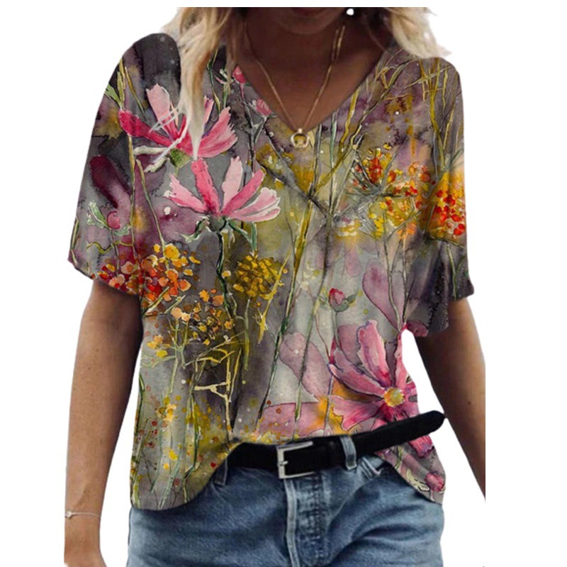 Title 5, Floral Oil Painting Print T-shirt