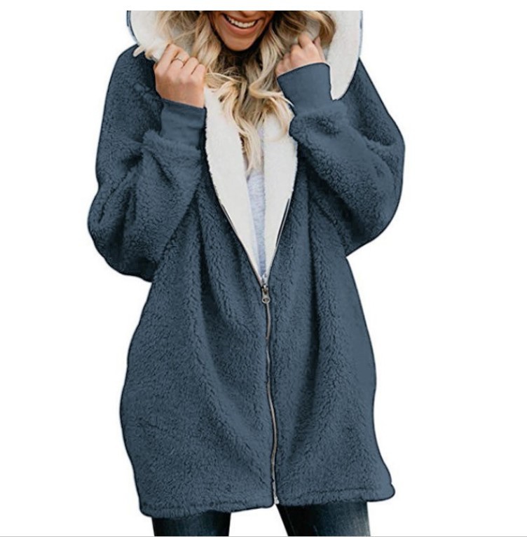 Title 3, European and American lamb wool hooded mid-leng...