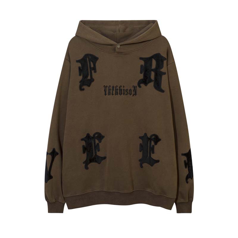 High Street Retro Wash Old Letters Embroidered Hooded Sweater Men