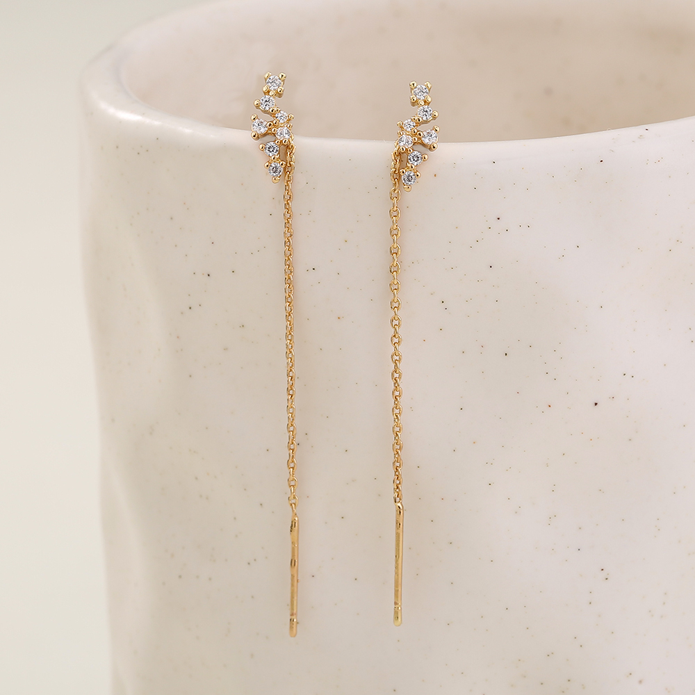Korean Fashion Earrings Simple Long-style Tassel Copper Micro-inlay Zircon Earrings