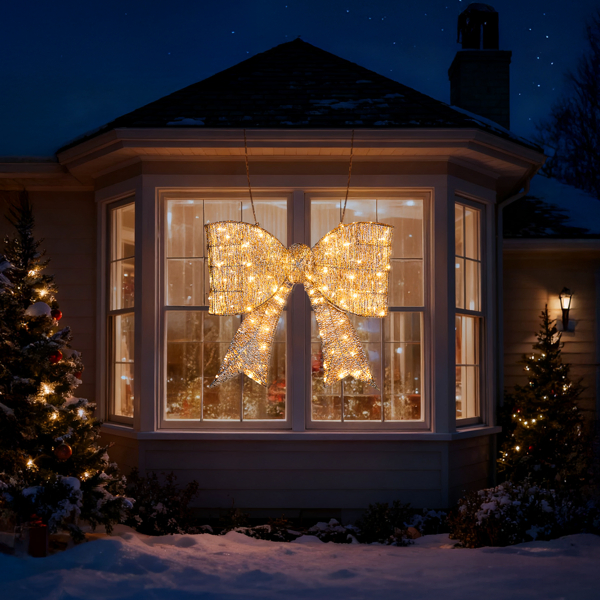Pre-lit Outdoor Giant Bowknot Christmas Decoration, Lighted Metal Frame With 124 Warm White LED Lights… image 12