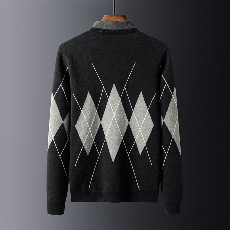 Plus Fleece Fake Two-piece Shirt Collar Men's Bottoming Shirt