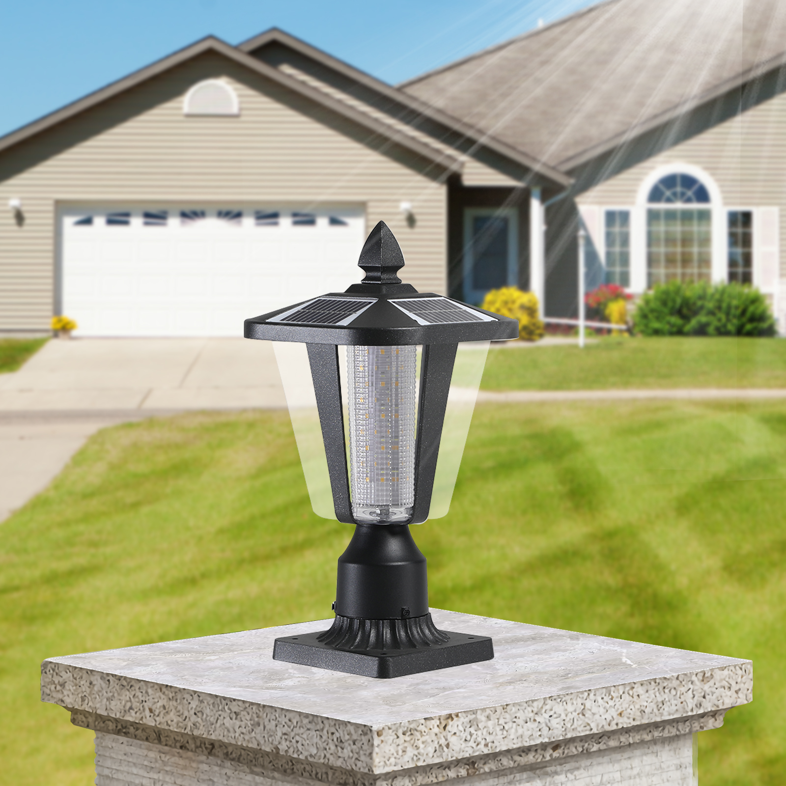 15 H Solar Powered Outdoor Lantern, Modern Garden Light With LED For Pathways, Yards, And Driveways 2-Pack