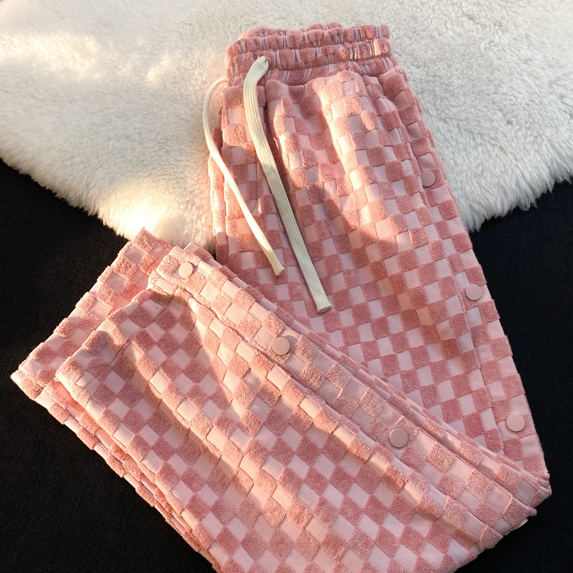 Checkerboard Drape breasted Casual Straight leg Trousers Pink - Shop at LoveMi