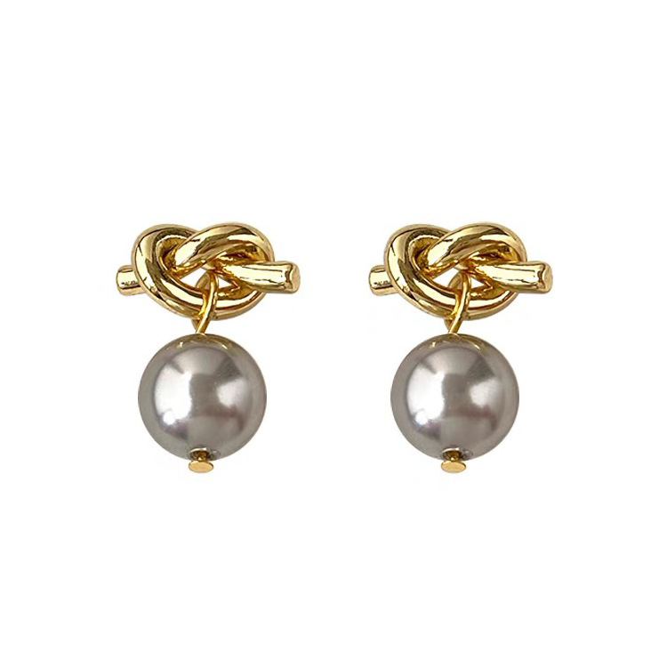 French Vintage Knot Grey Pearl Earrings