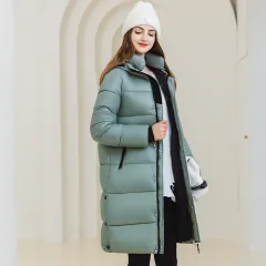 Winter Warm Hooded Coat With Pockets Fashion Simple Long Cotton Jacket Solid Colour Outwear Women's Clothing - Blue - View 1