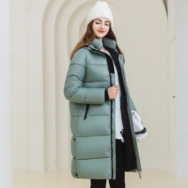 Winter Warm Hooded Coat With Pockets Fashion Simple Long Cotton Jacket Solid Color Outwear Women's Clothing Blue - Shop at LoveMi