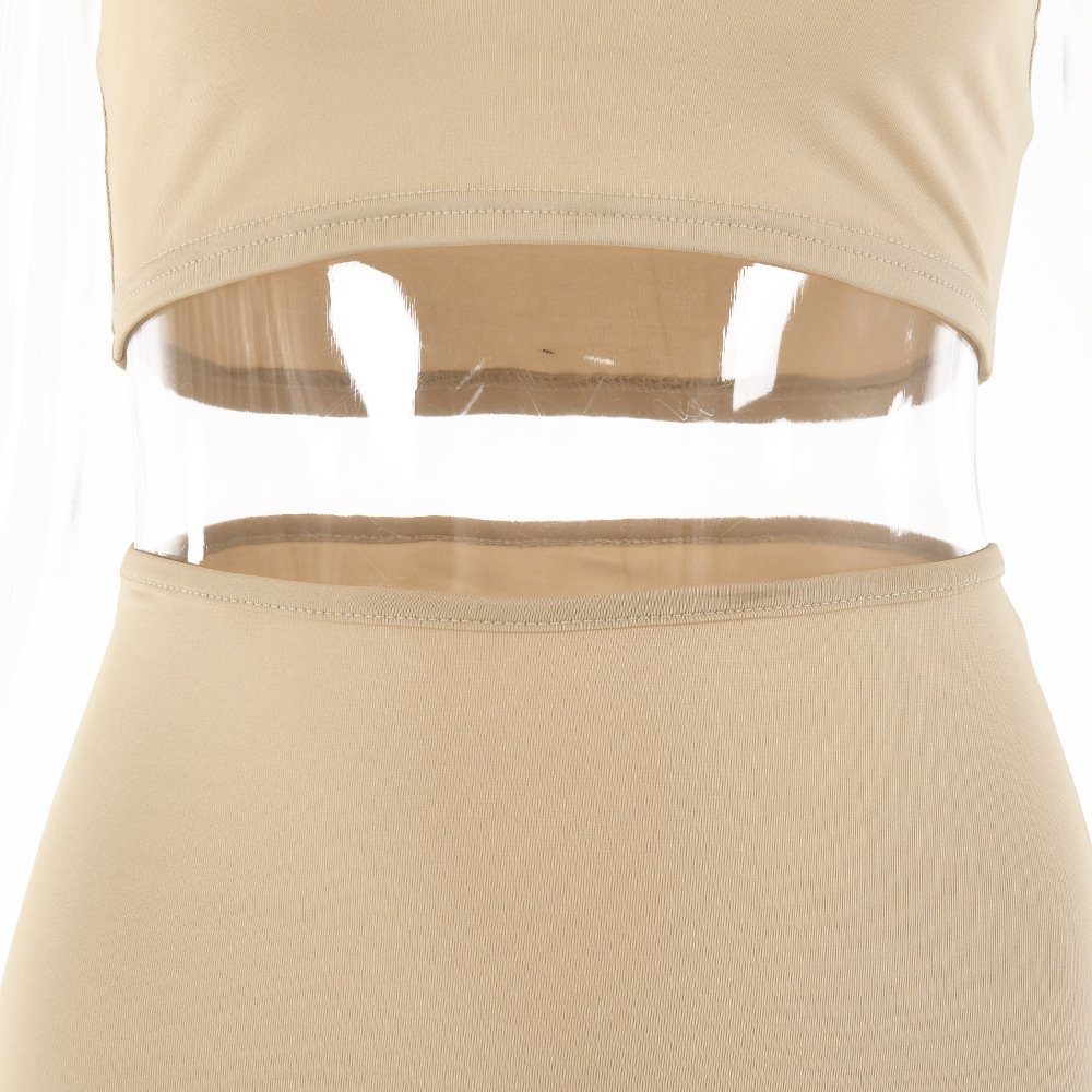 Round Neck Small Tank Top Side Slit High Waist Skirt