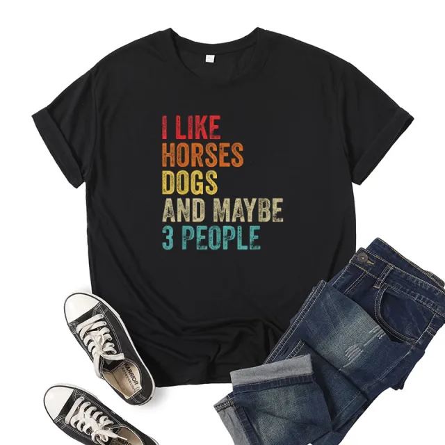 Printed Short Sleeve Crew Neck T Shirt Summer Black - Shop at LoveMi