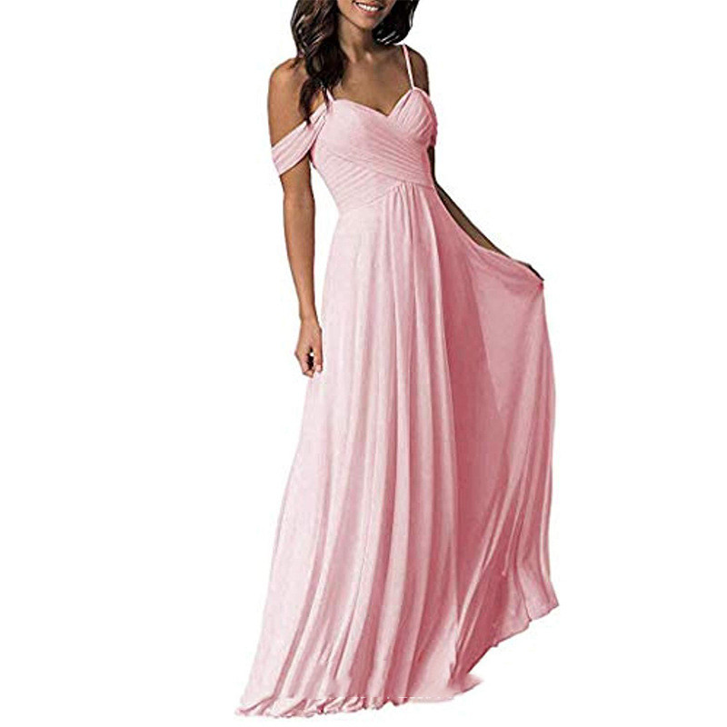 Women's Off Shoulder Chiffon A-line Pleated Bridesmaid Dress - Image 3