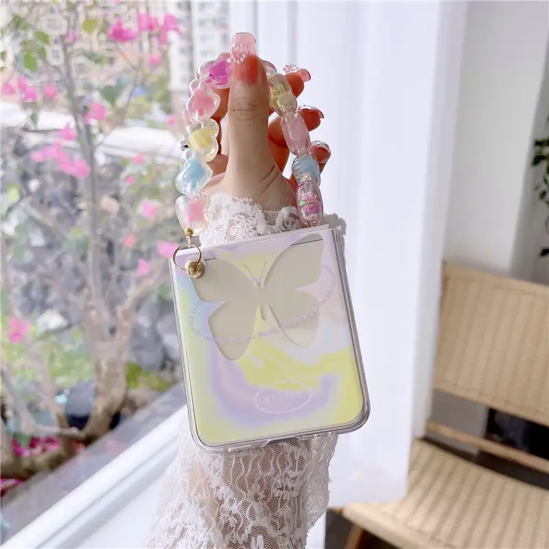Purple Butterfly Holder Chain Suitable Folding Screen Phone Case