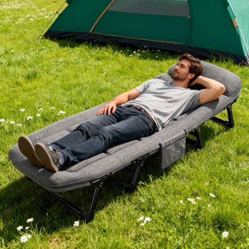 Folding Sleeping Cot Guest Bed Outdoor Portable Single Camping Cots With Mat Pad — image 2
