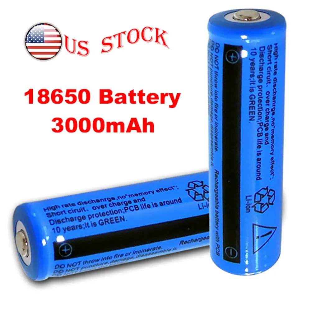 Battery 3.7V Rechargerable Li-ion 3000mAh 18650 Batteries