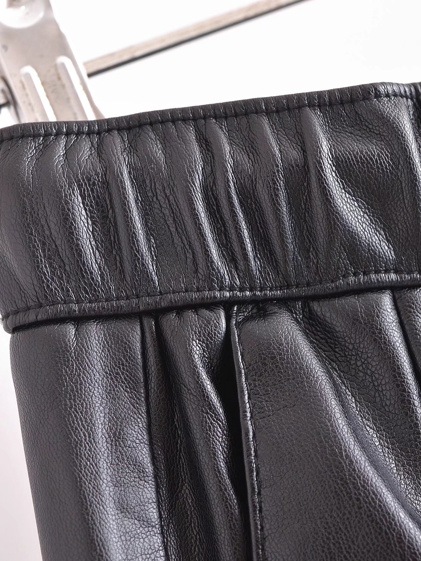 Title 15, Pure Color Elastic Waist Long Casual PU Leather...