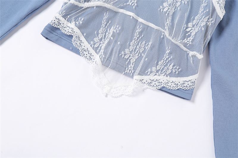 Solid Color Lace Outer Fashion Slim Long Sleeve T-Shirt