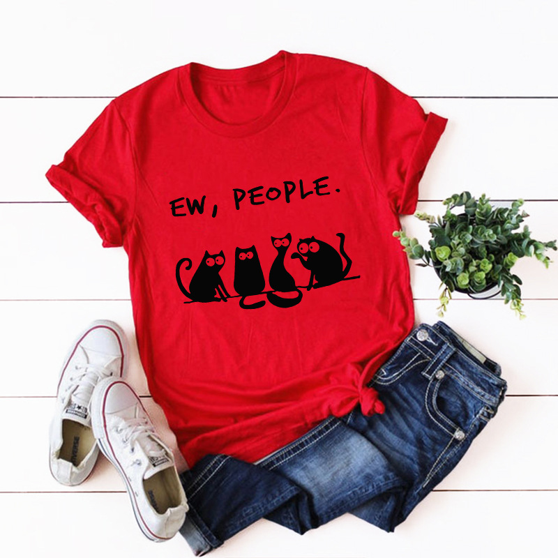 Title 2, Cat Ew People Loose Round Neck Short Sleeve T-s...