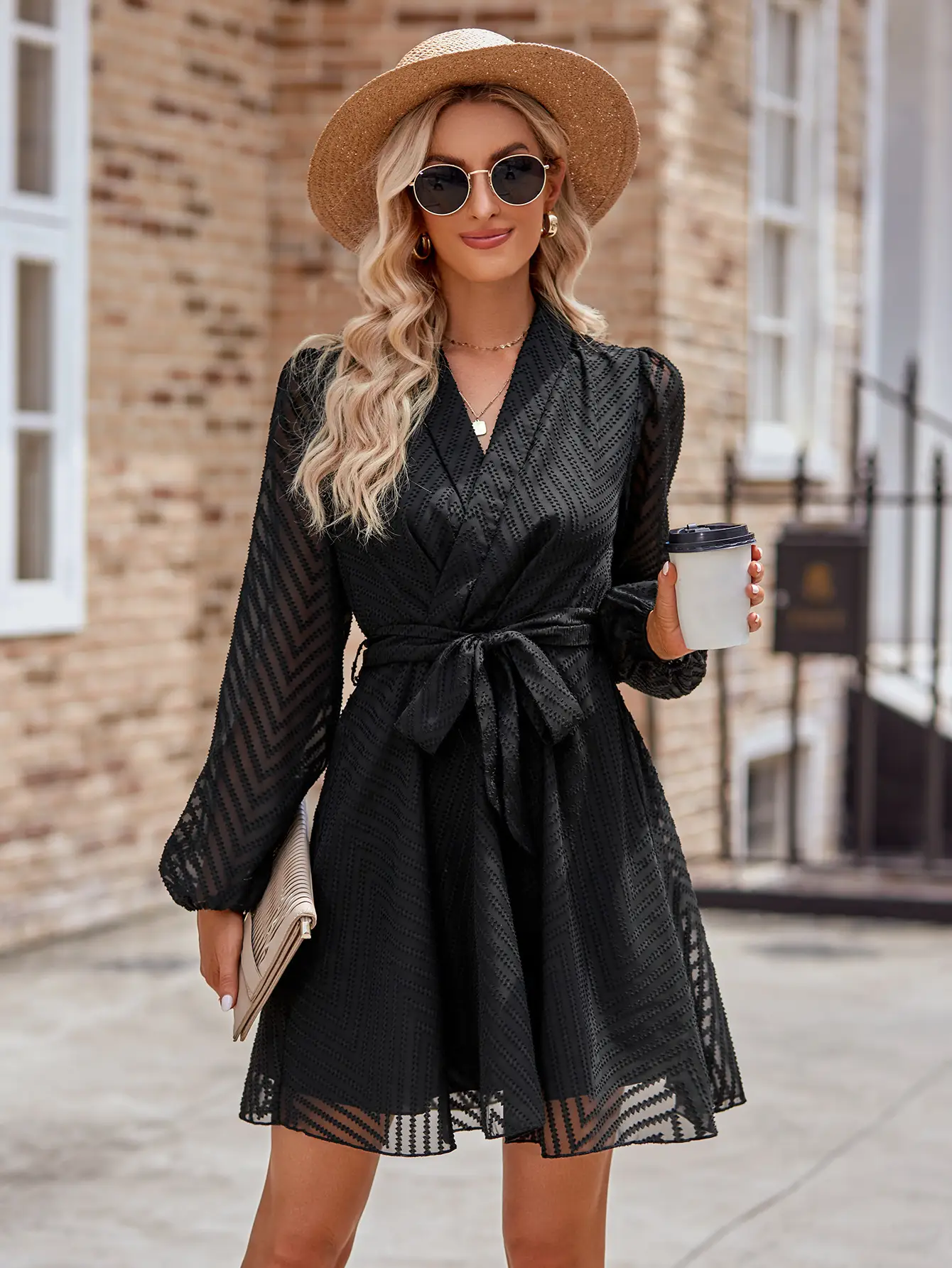 Autumn And Winter Fashion New Women's Casual Solid Color See-through Dress