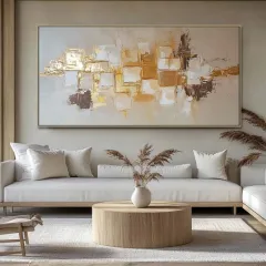 Handpainted Abstract Golden Oil Painting On Canvas Nordic Style Wall Art Picture Mural For Room Modern Home Decor - Without Inner Frame - View 1