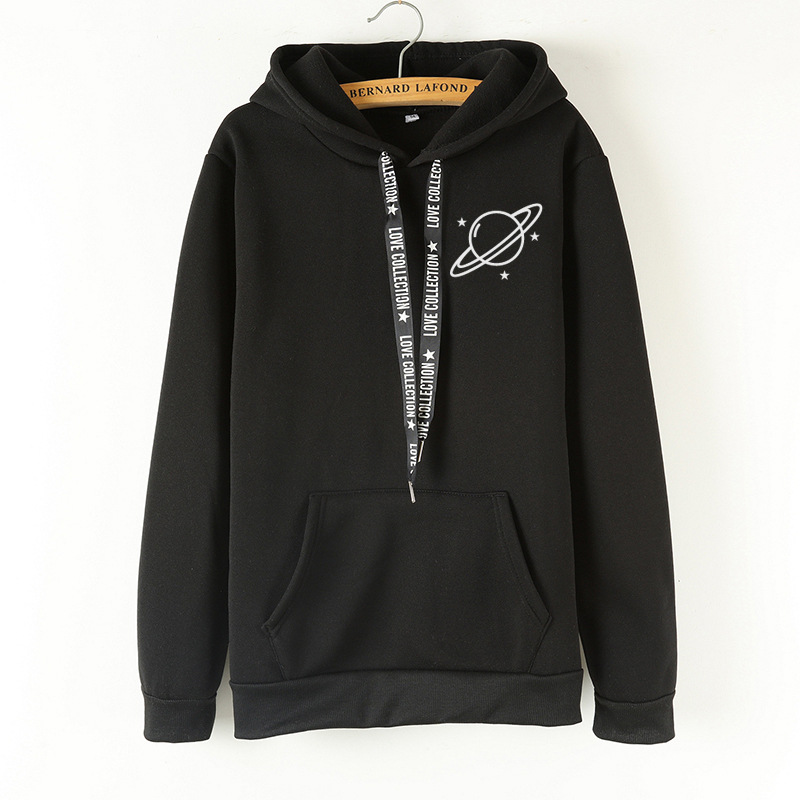 Casual Planet Print Solid Color Pullover Sweater