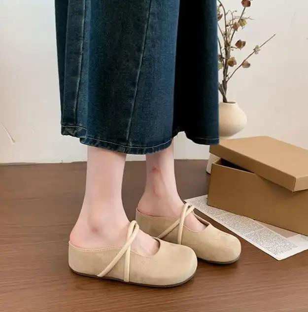 MuLler Sandals, Casual One Foot Kick, Dou Dou, Boken Shoes, Toe Caps, Half Slippers