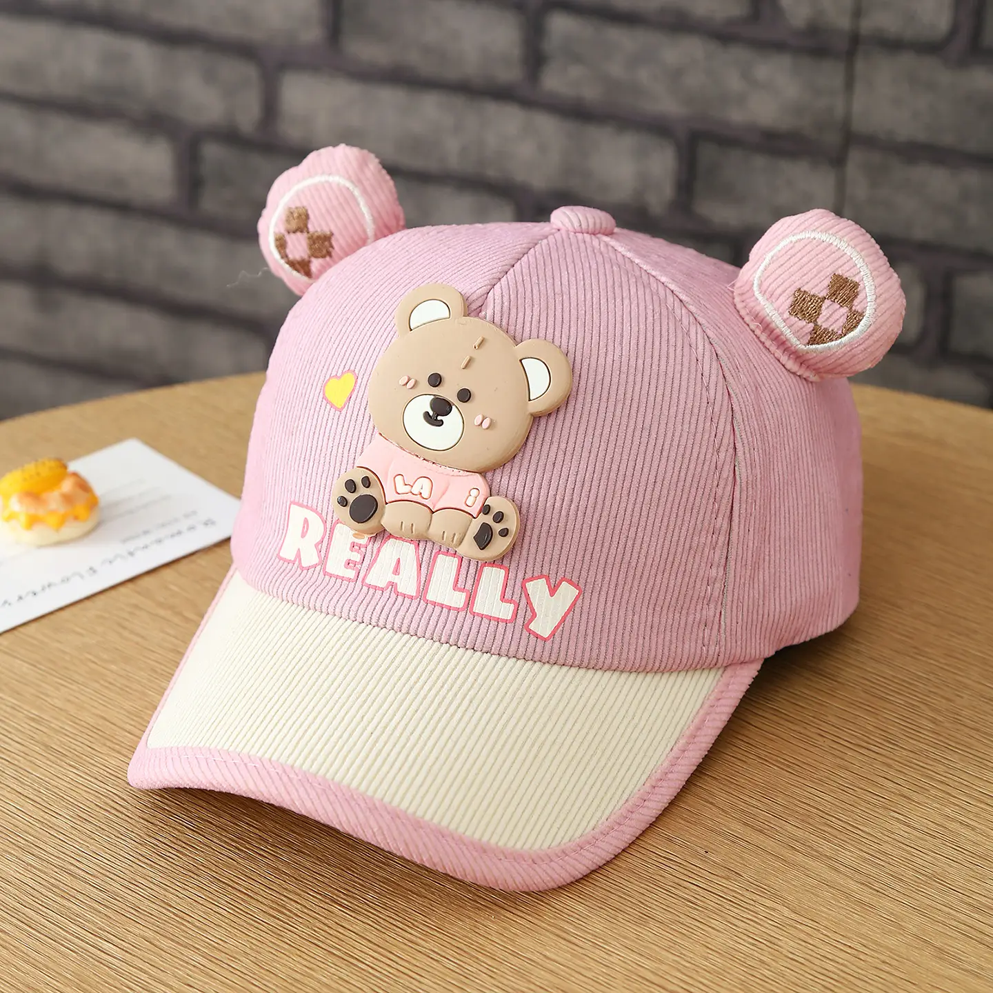 New Children's REALLY Little Bear Corduroy Multi-color Cute Ear Baseball Cap With Adjustable Strap For Daily Outings