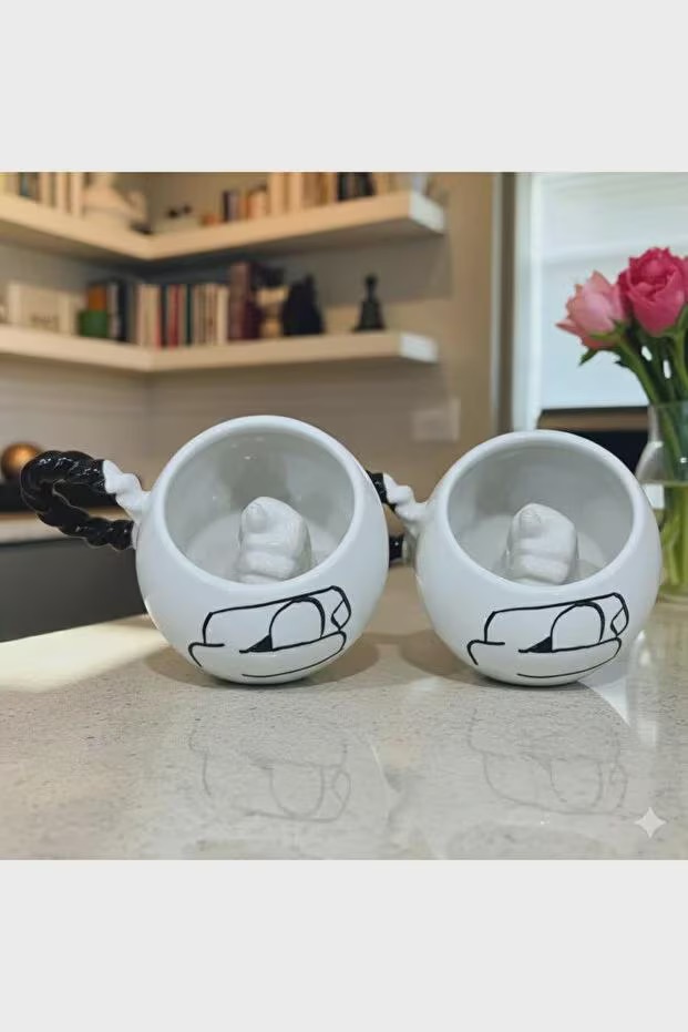 Handmade Ceramic Mug With Bubble Knit Handle Unique Embossed Design Cozy... 3