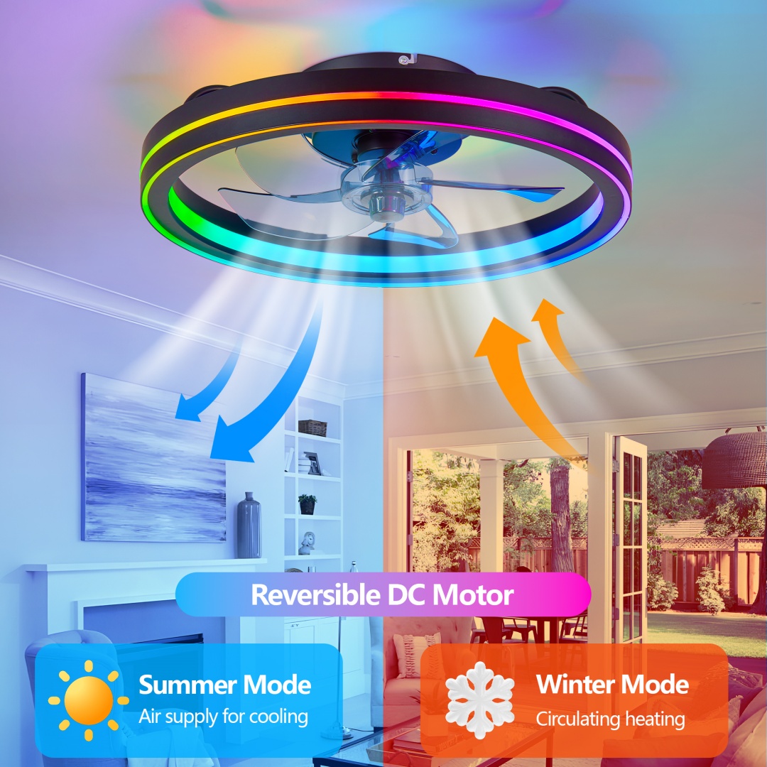 RGB Ceiling Fan With Lights, Low Profile Ceiling Fans With Lights And Remote... 9