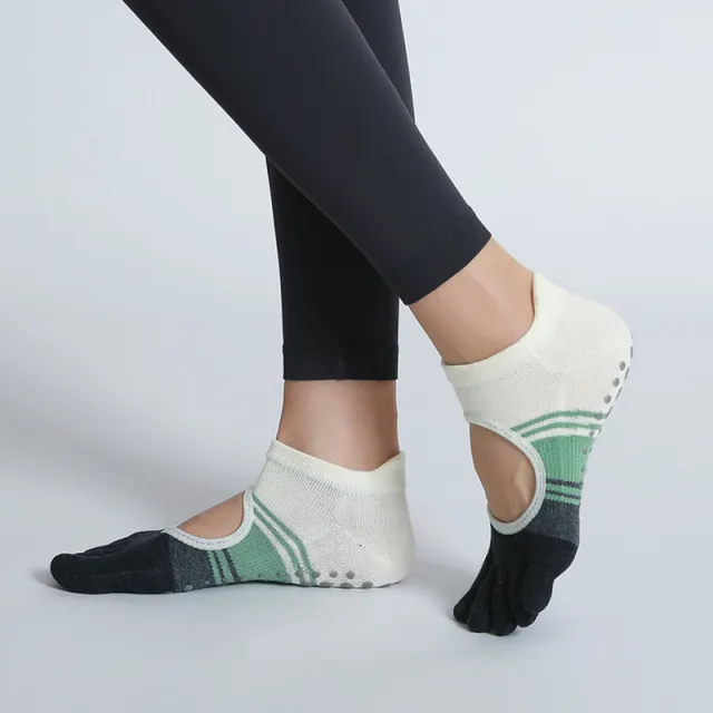 Pilates Non Slip Dance Backless Socks Colored Green Full Toe - Shop at LoveMi