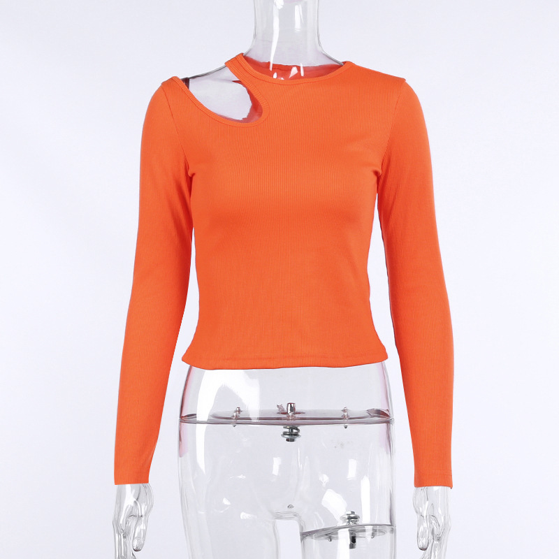 Irregular Hollow Long Sleeve Slim Women's T-shirt