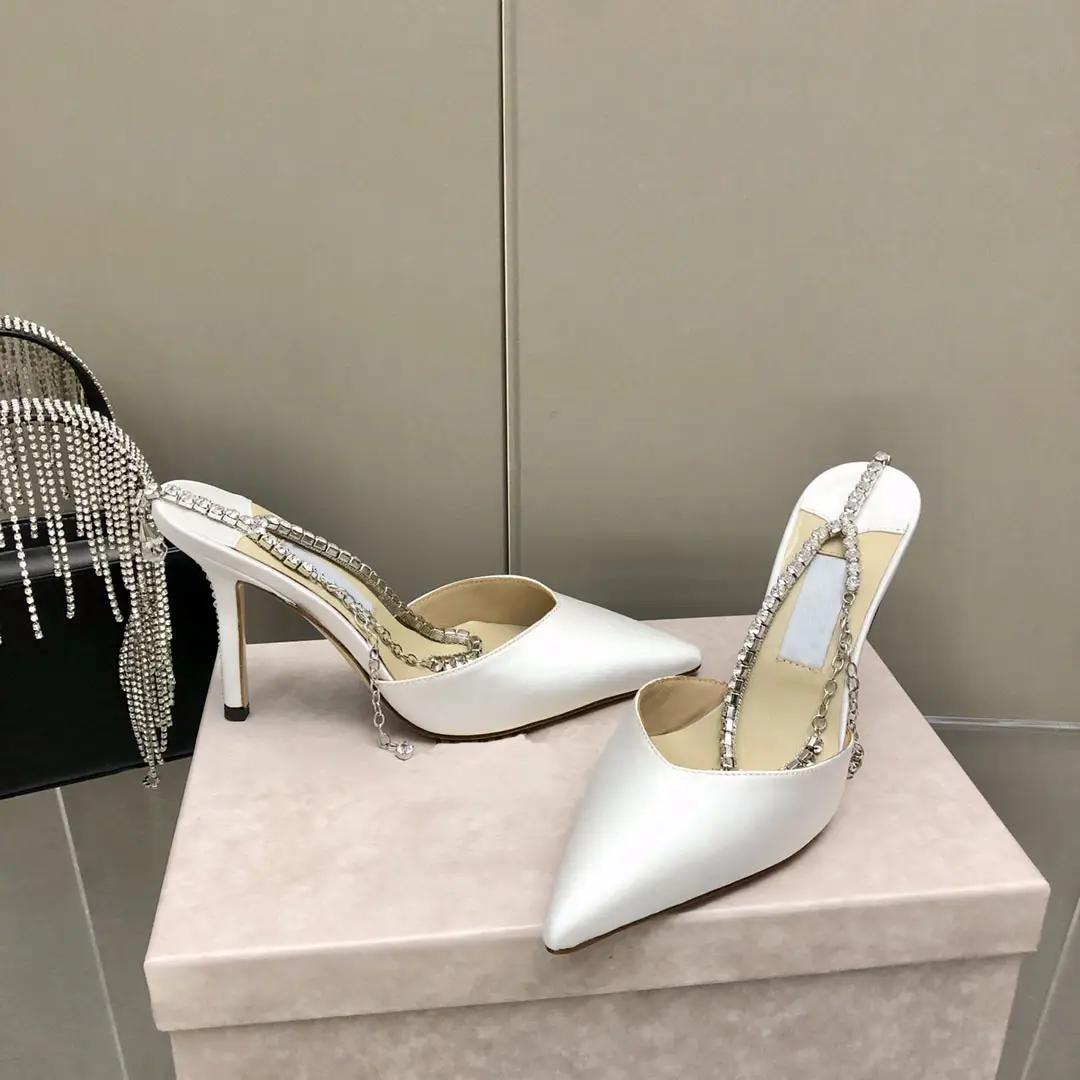 Summer New Style Pointed Rhinestone Chain Women's Shoes Heel