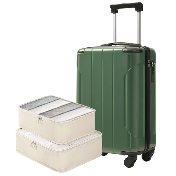 20-Inch Hardshell Carry-On Luggage, Lightweight Durable ABS Suitcase with Spinner Wheels, Built-in TSA Lock, 2 Packing Cubes, Green-17