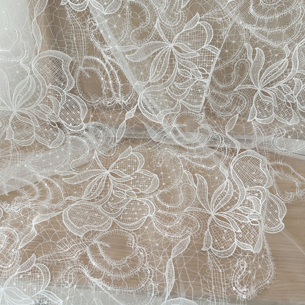 Title 2, Off-white Sequined Fishing Thread Wedding Lace ...