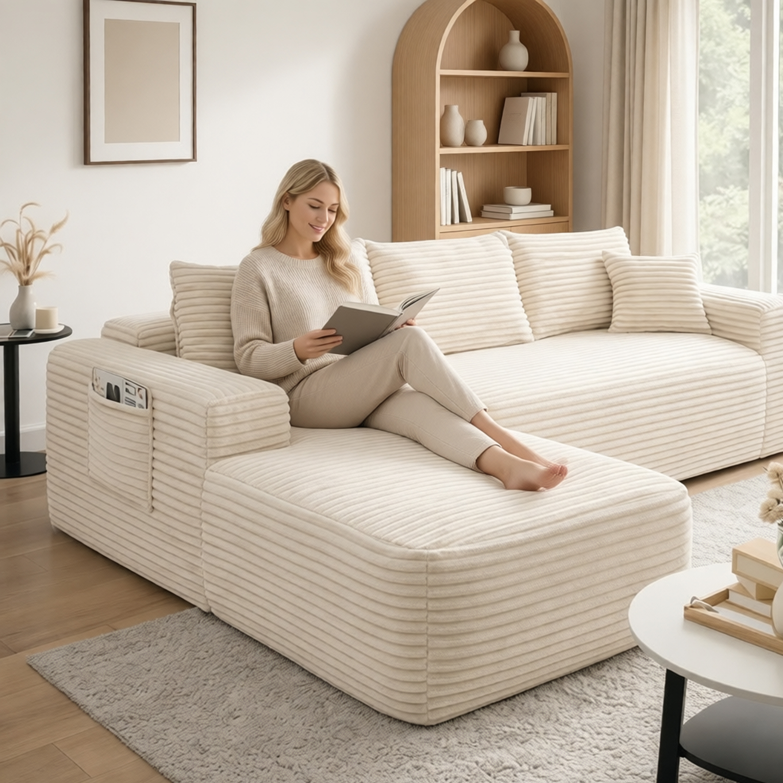 YM3116250005811& YM3116250006111 Combination Products Are Not Sold Sep-L Shape Modular Sectional Couch Spacious Comfortable 2 Seater Sofa With Pillows For Living Room Office No Assembly Required Beig