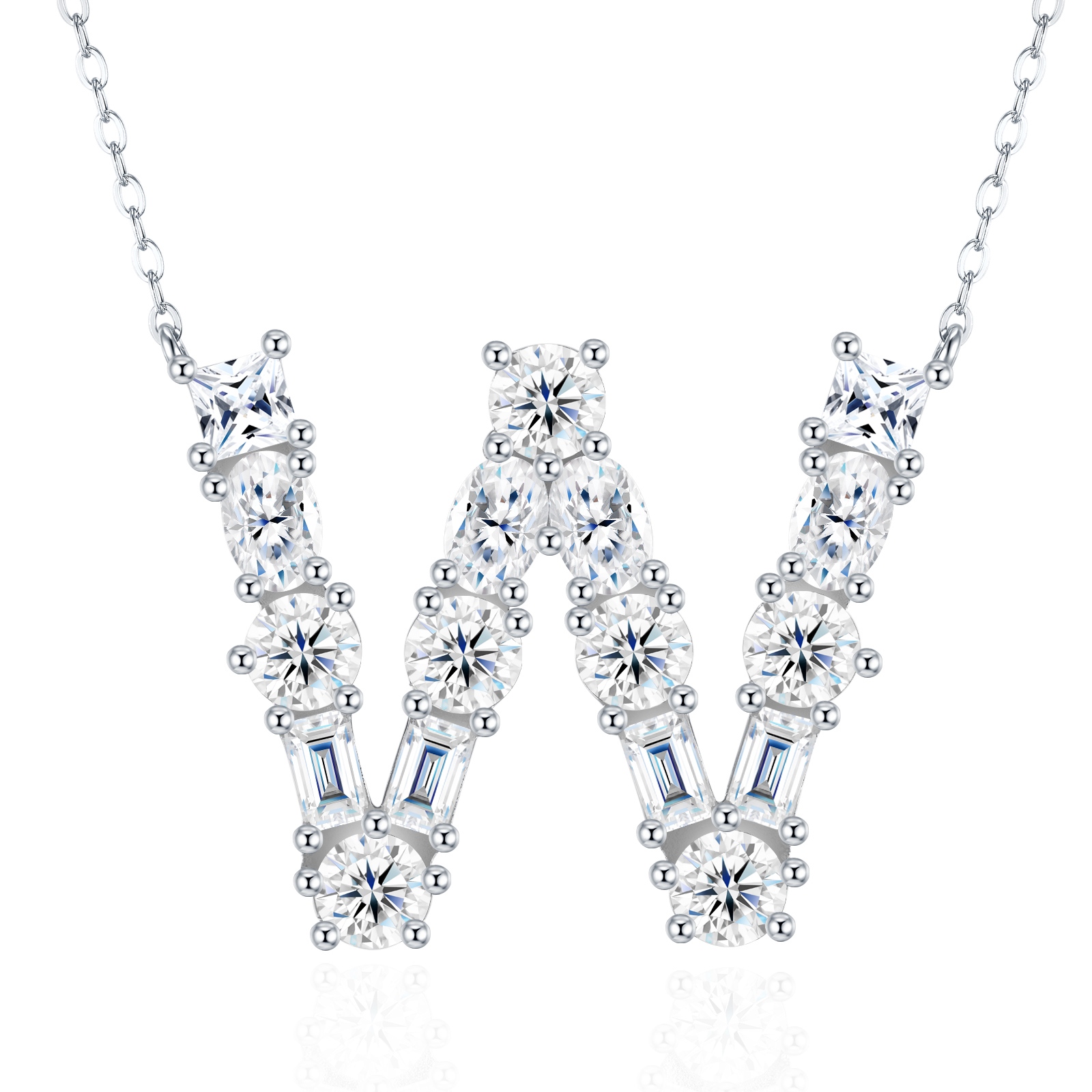26-letter - W Necklace Pendant Featuring Top-quality Moissanite, A Luxurious And Fashionable Light Luxury Trend Jewelry Piece Made Of S925 Silver Electroplated With Platinum. - Image 1